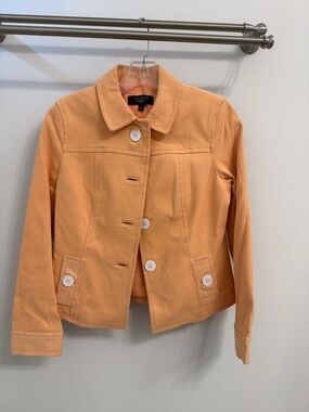 Talbots Peach-Orange Cotton-Blend Button Front Jacket